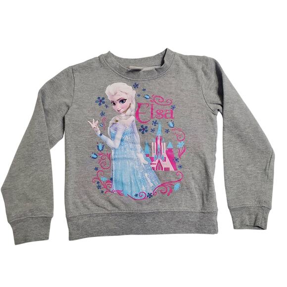 Disney Frozen Elsa Crewneck Sweatshirt Grey Sparkly Little Girls Size 5/6 - Picture 1 of 4